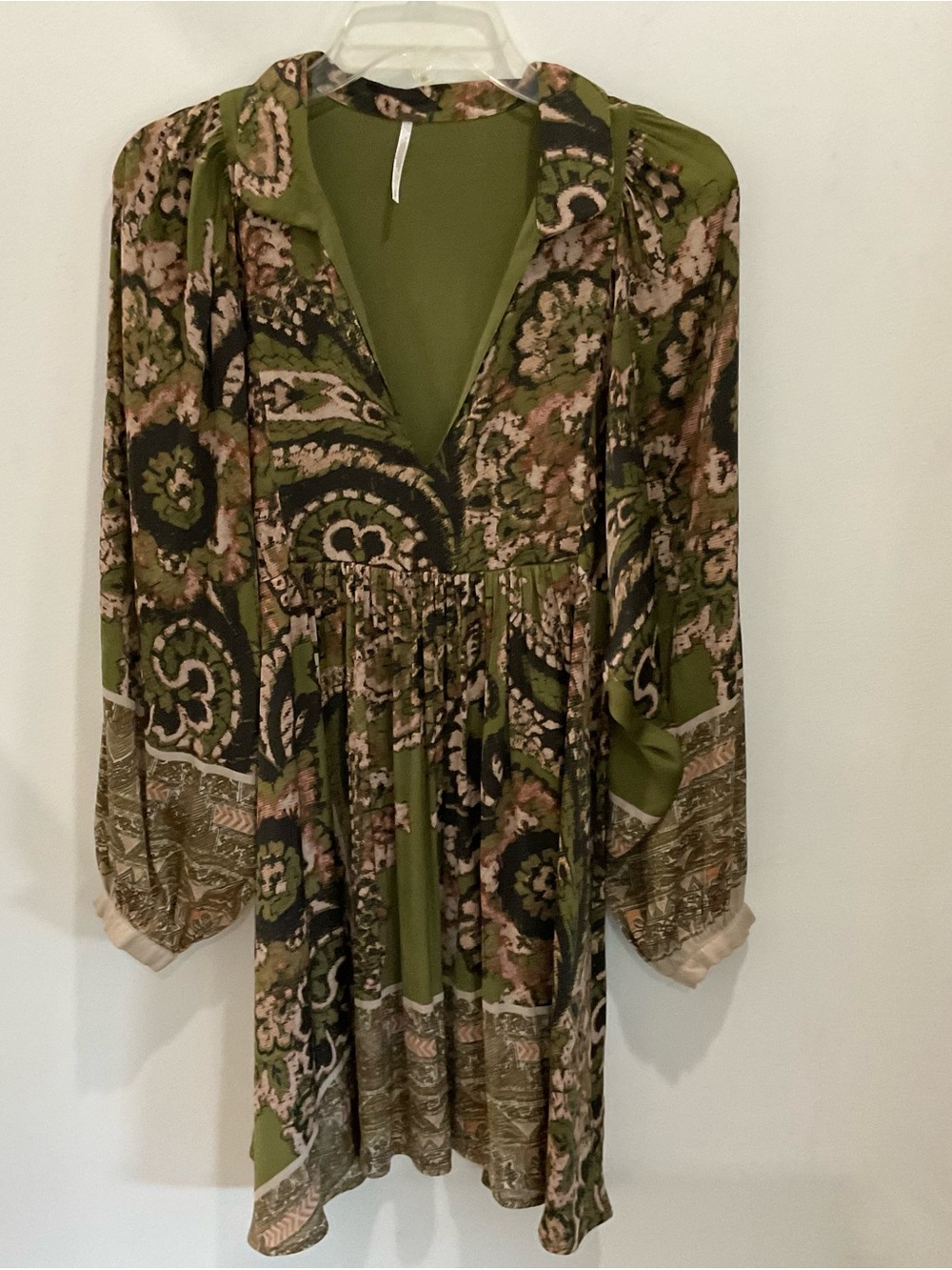 Free People Olive and Blush Paisley Mini Dress
